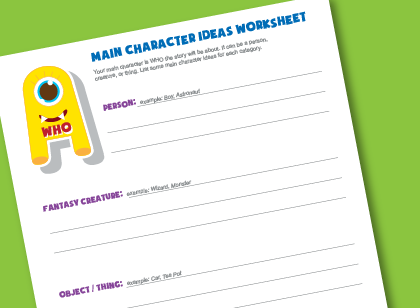 Writing worksheet for kids on creating characters