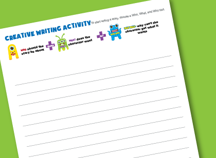 Creative writing activity worksheet for kids