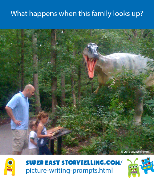 This dinosaur picture writing prompt will help kids start a surprising creative writing story.