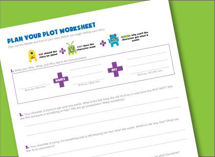 Language arts worksheet for kids helps plan their plot in creative writing